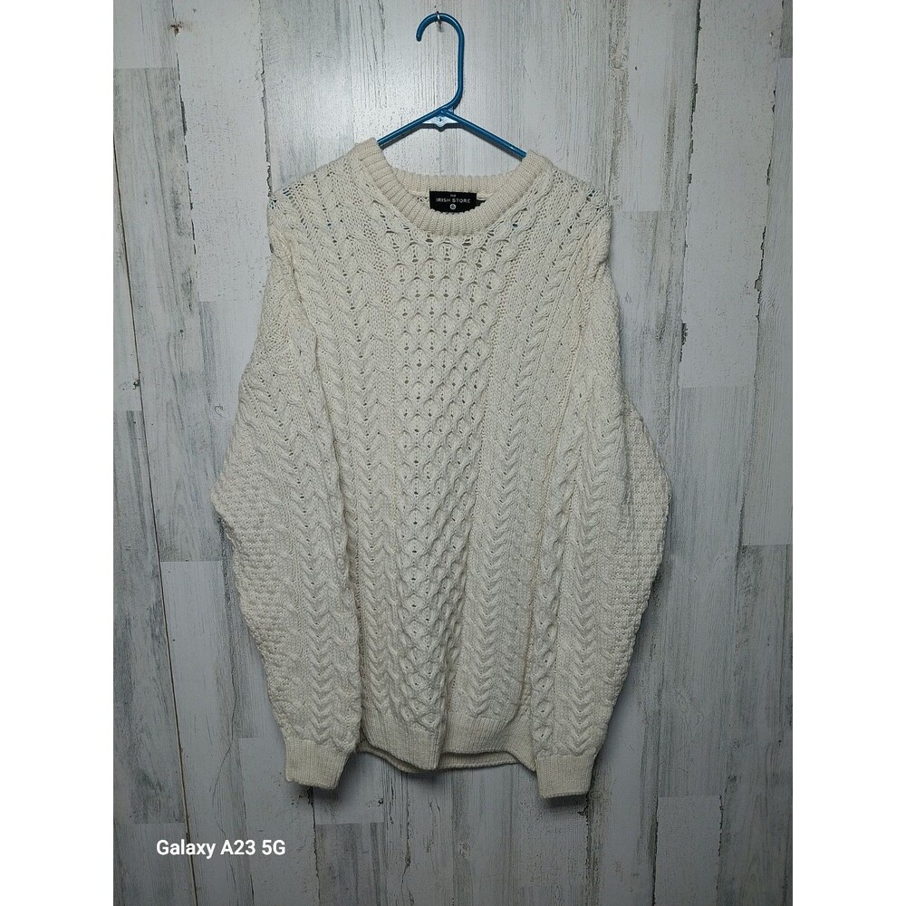 The Irish Store Sweater Large 100% Merino Wool Chunky Knit Fisherman Pullover